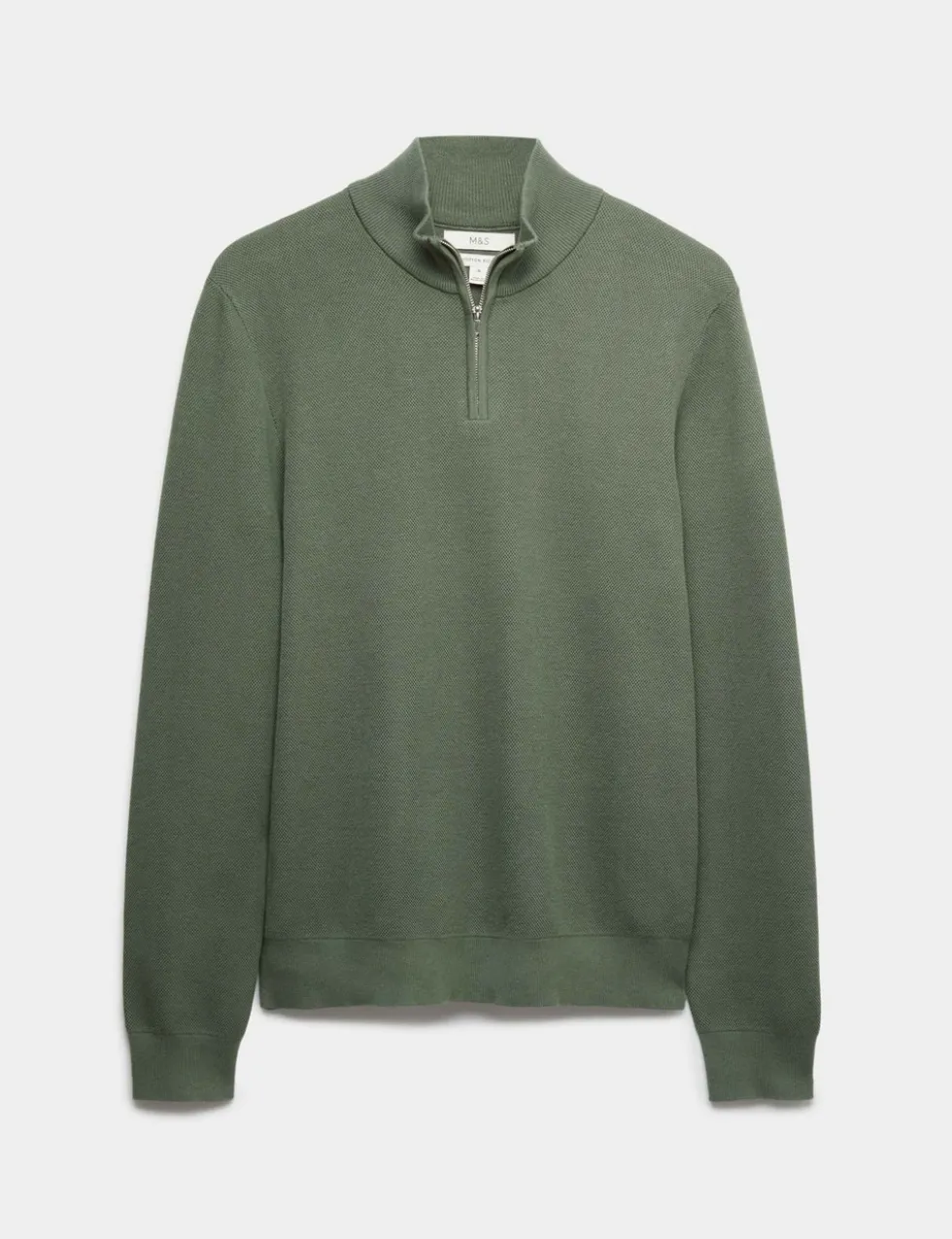 Cotton Rich Textured Half Zip Jumper
