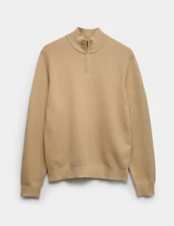 Cotton Rich Textured Half Zip Jumper