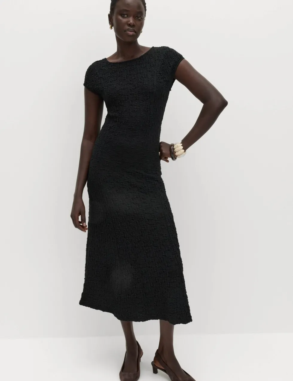 Cotton Rich Textured Midi Skater Dress