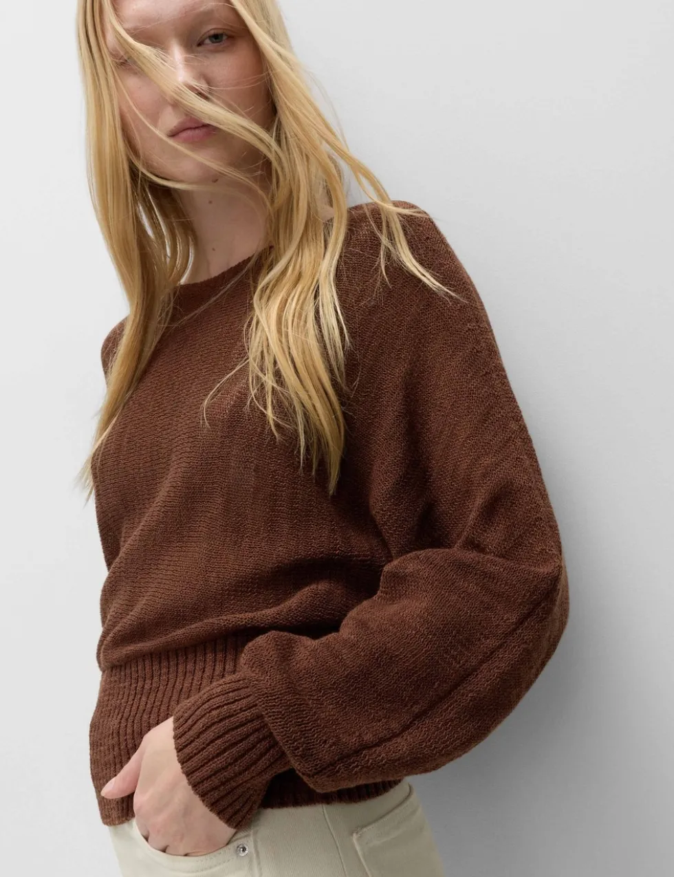Cotton Rich Textured Slash Neck Relaxed Jumper