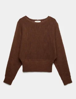 Cotton Rich Textured Slash Neck Relaxed Jumper