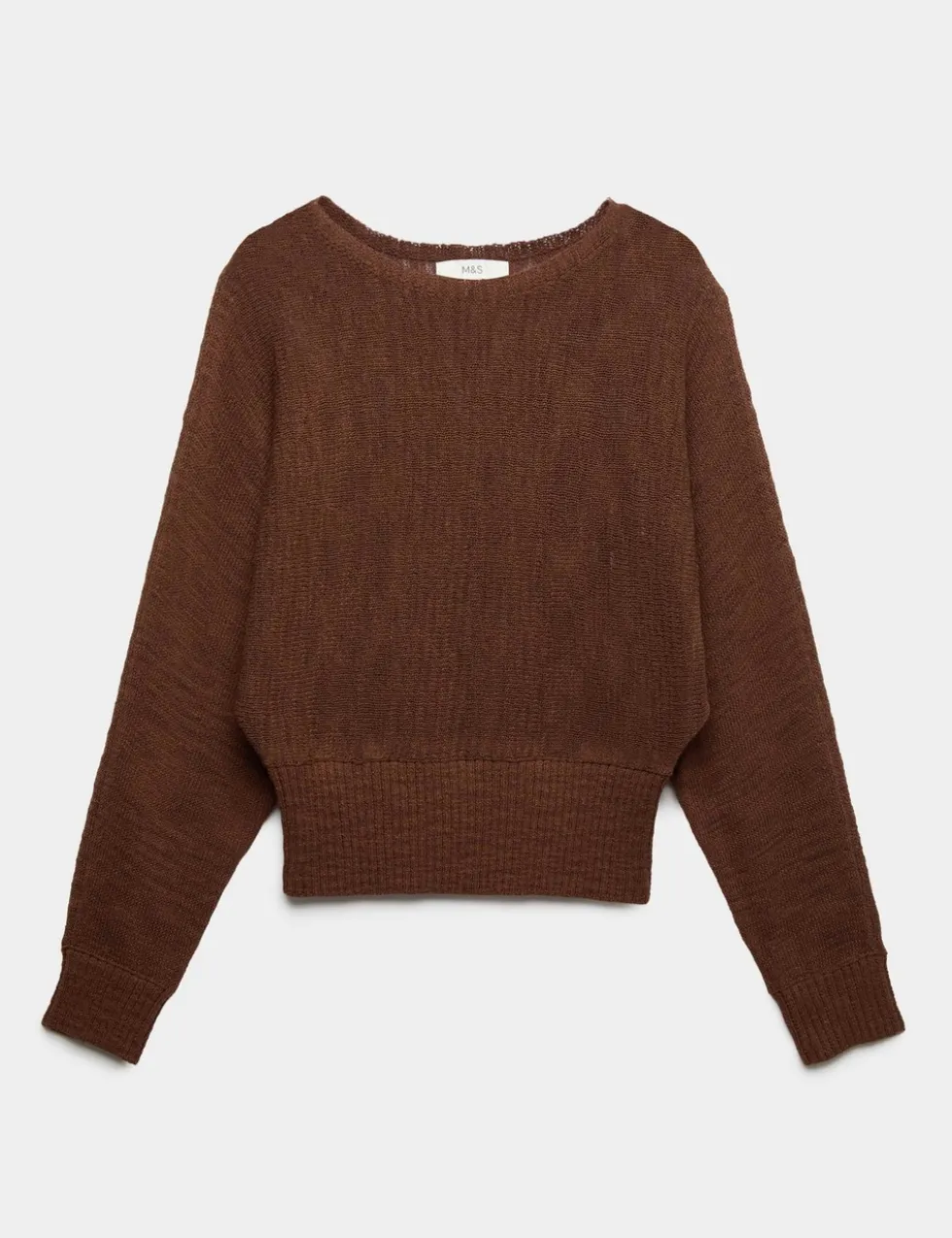 Cotton Rich Textured Slash Neck Relaxed Jumper