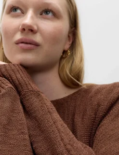 Cotton Rich Textured Slash Neck Relaxed Jumper