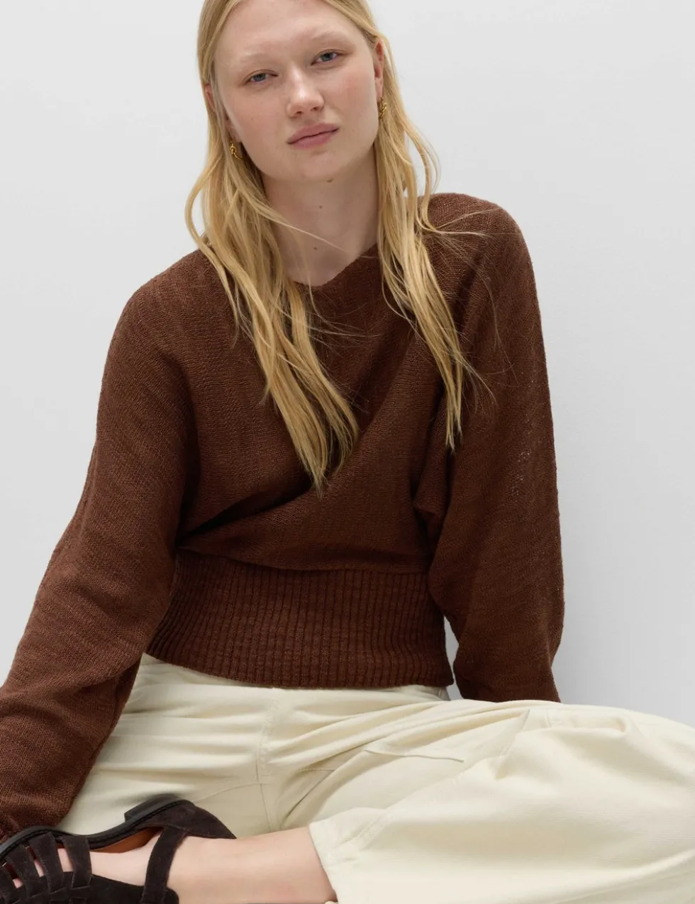 Cotton Rich Textured Slash Neck Relaxed Jumper