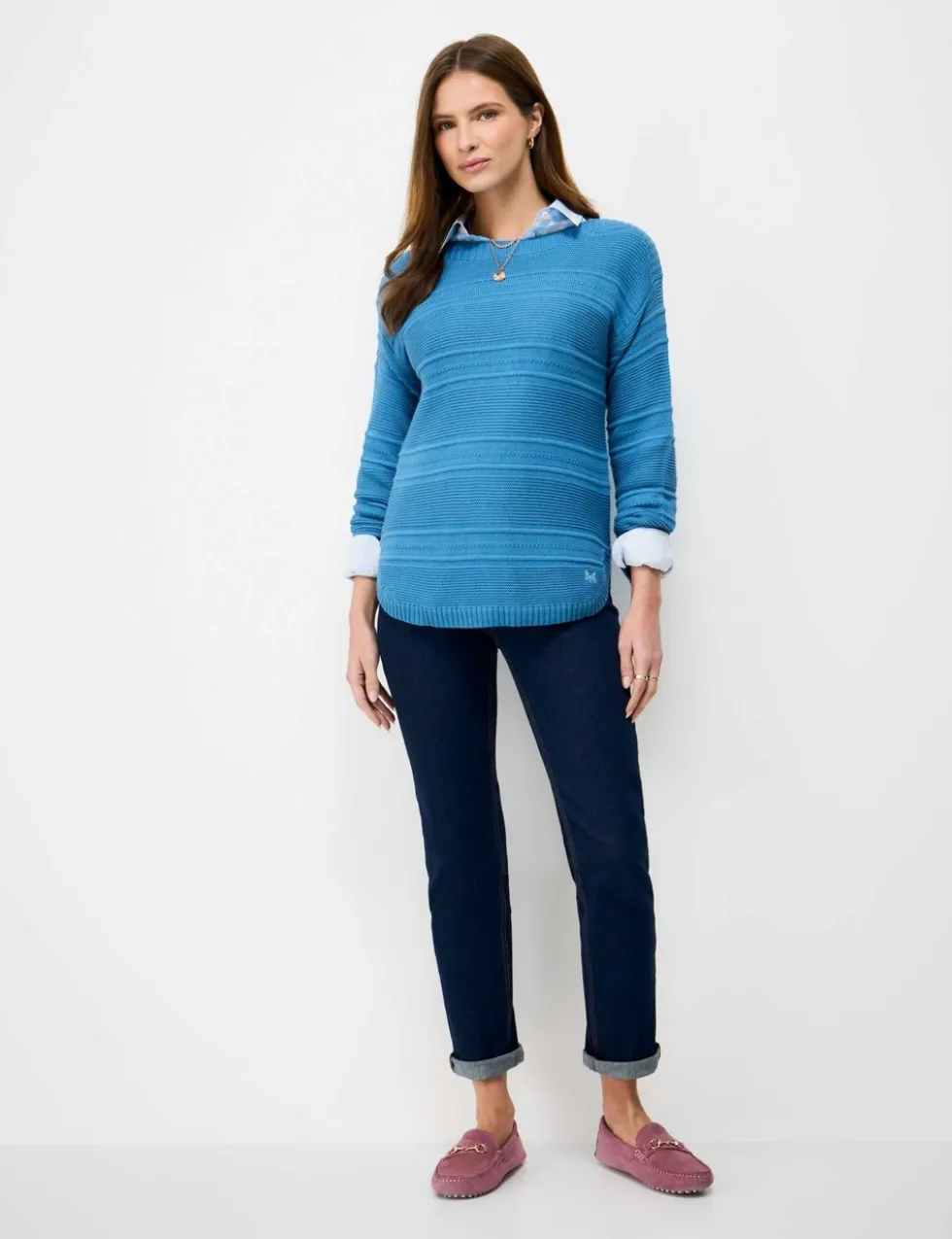Cotton Rich Textured Slash Neck Jumper