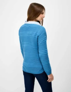 Cotton Rich Textured Slash Neck Jumper