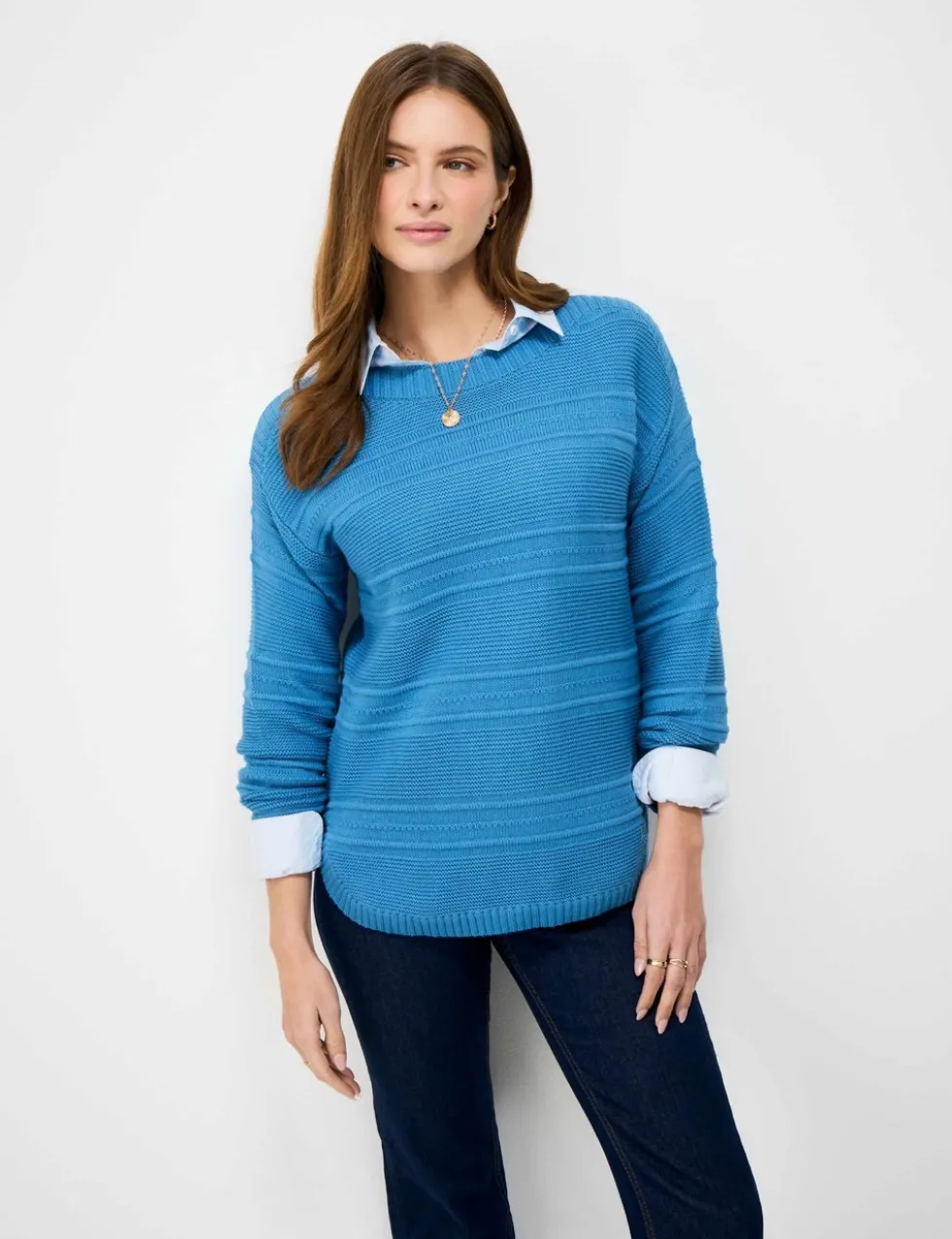 Cotton Rich Textured Slash Neck Jumper