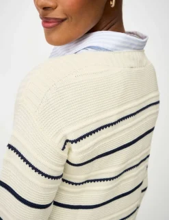 Cotton Rich Textured Slash Neck Jumper