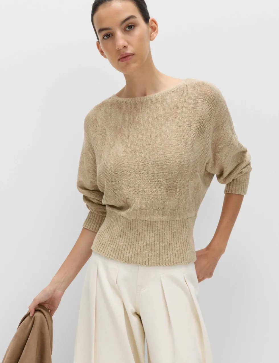 Cotton Rich Textured Slash Neck Relaxed Jumper