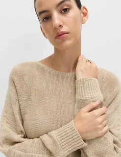 Cotton Rich Textured Slash Neck Relaxed Jumper