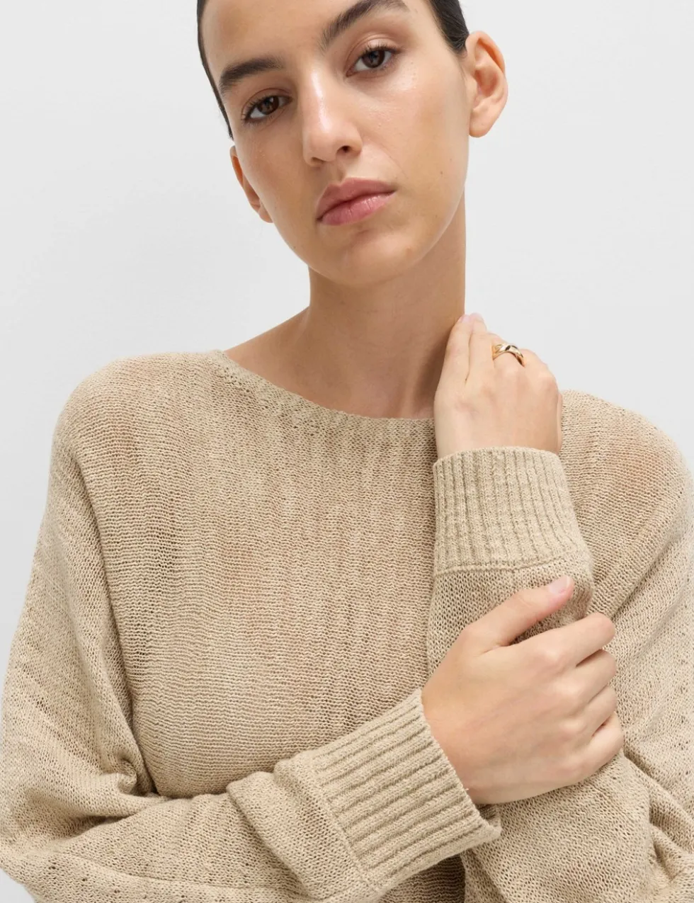 Cotton Rich Textured Slash Neck Relaxed Jumper