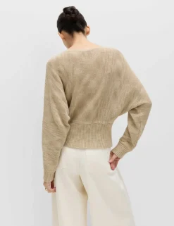 Cotton Rich Textured Slash Neck Relaxed Jumper