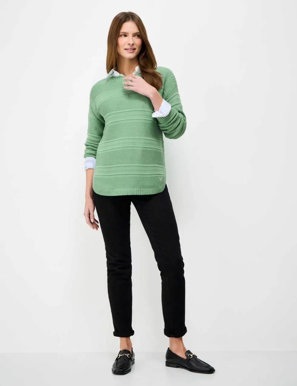 Cotton Rich Textured Slash Neck Jumper