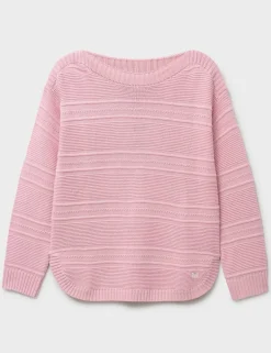 Cotton Rich Textured Slash Neck Jumper