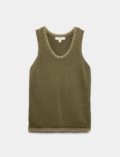 Cotton Rich Textured Whipstitch Knitted Vest