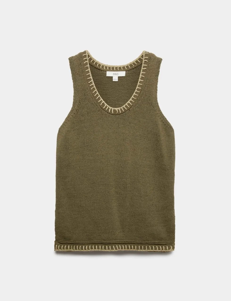 Cotton Rich Textured Whipstitch Knitted Vest
