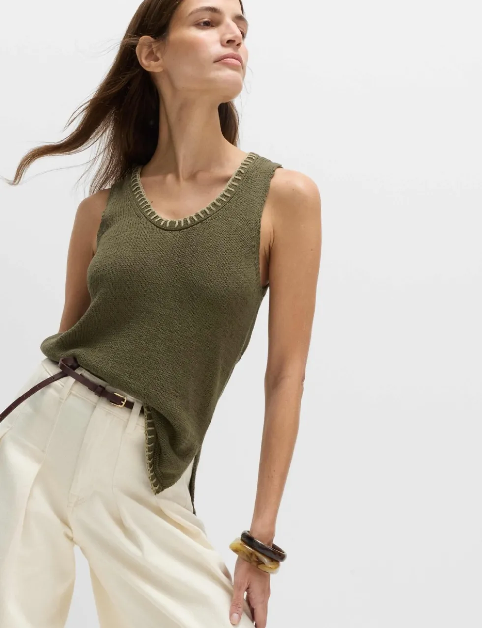 Cotton Rich Textured Whipstitch Knitted Vest