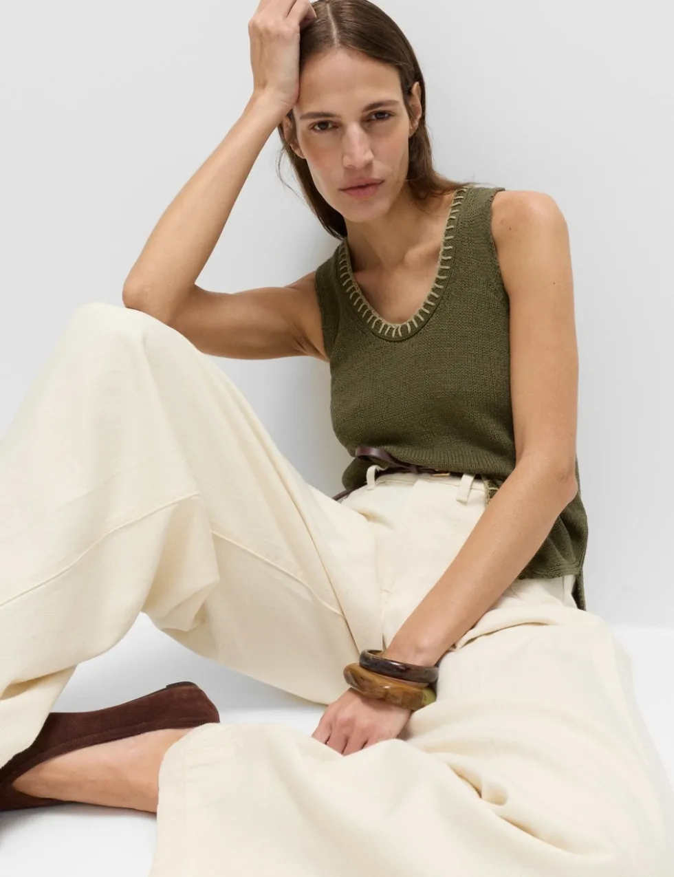 Cotton Rich Textured Whipstitch Knitted Vest