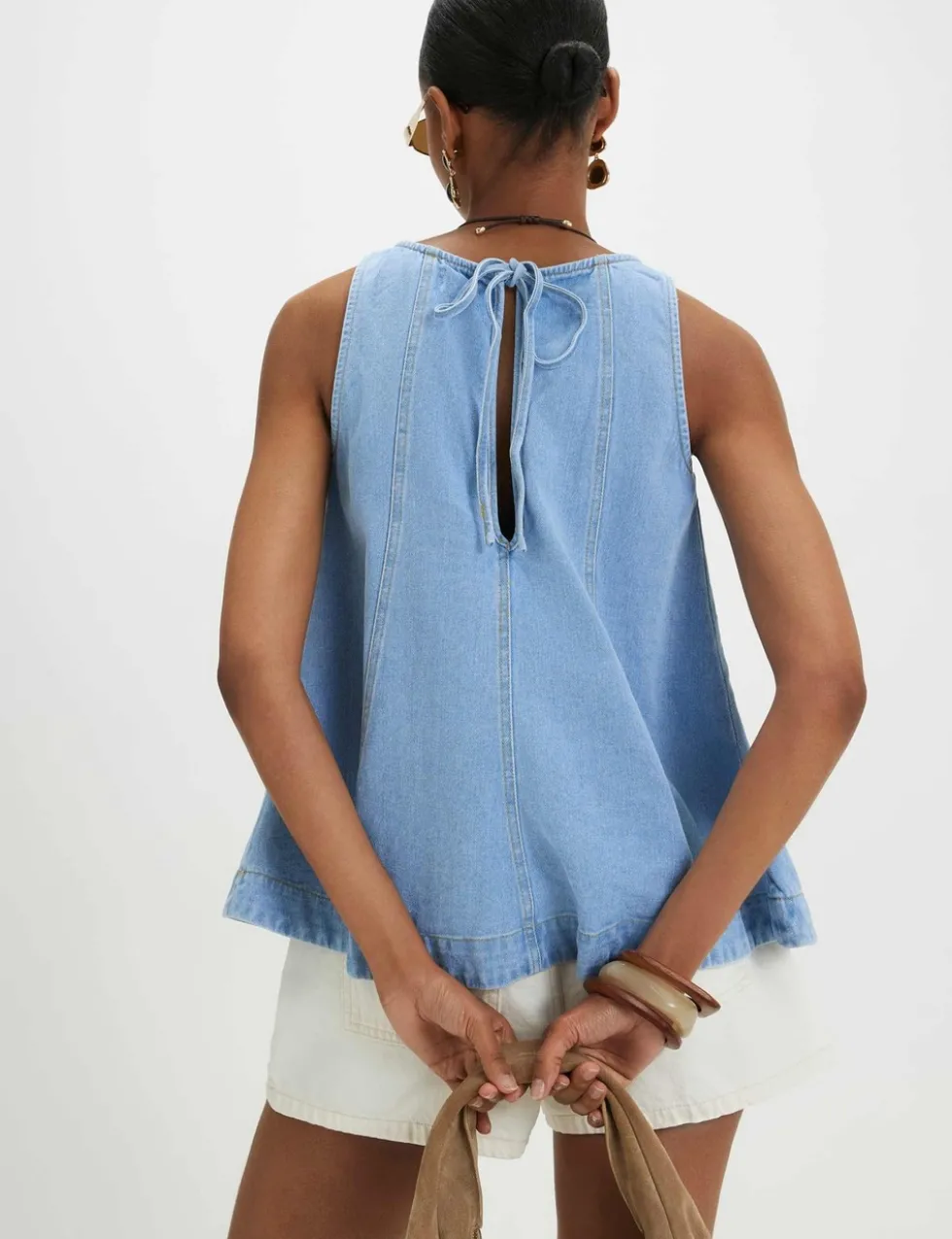 Cotton Rich Tie Detail Peplum Top