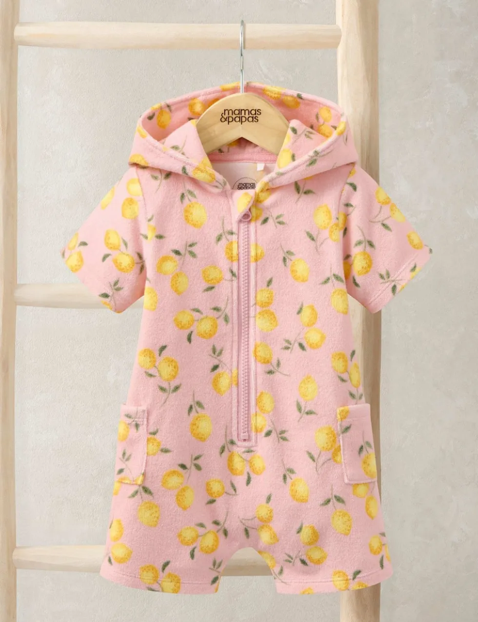 Cotton Rich Towelling Lemon Print Zip Romper (3 Mths-3 Yrs)