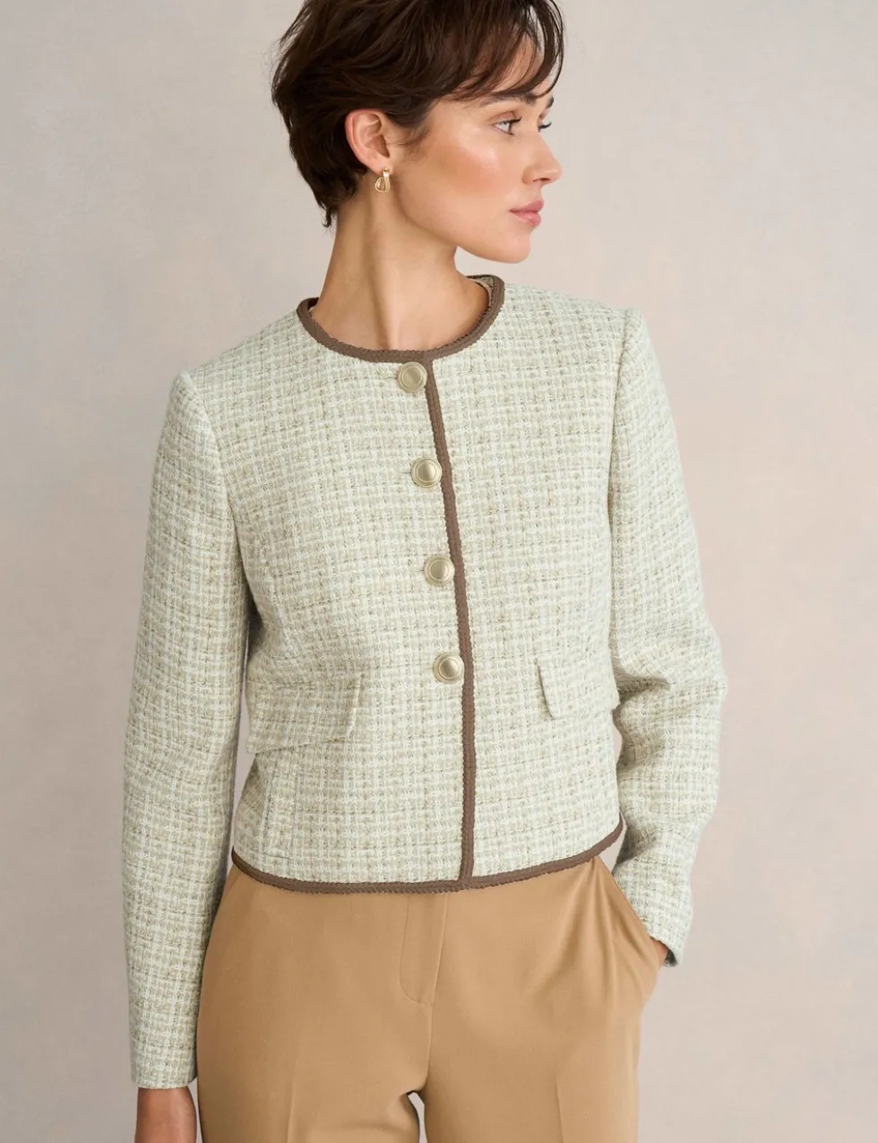 Cotton Rich Tweed Cropped Jacket