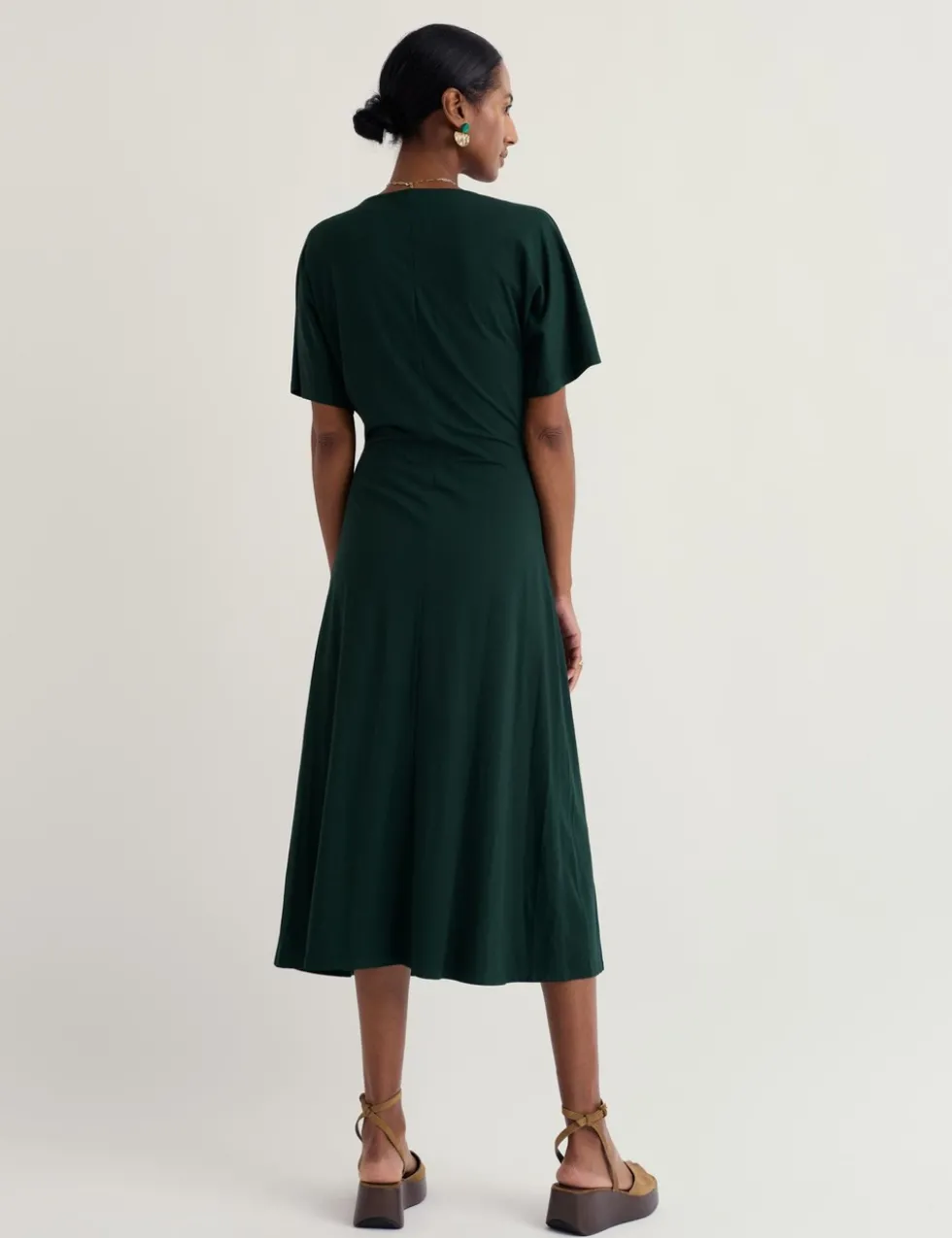 Cotton Rich Twist Front Midi Waisted Dress