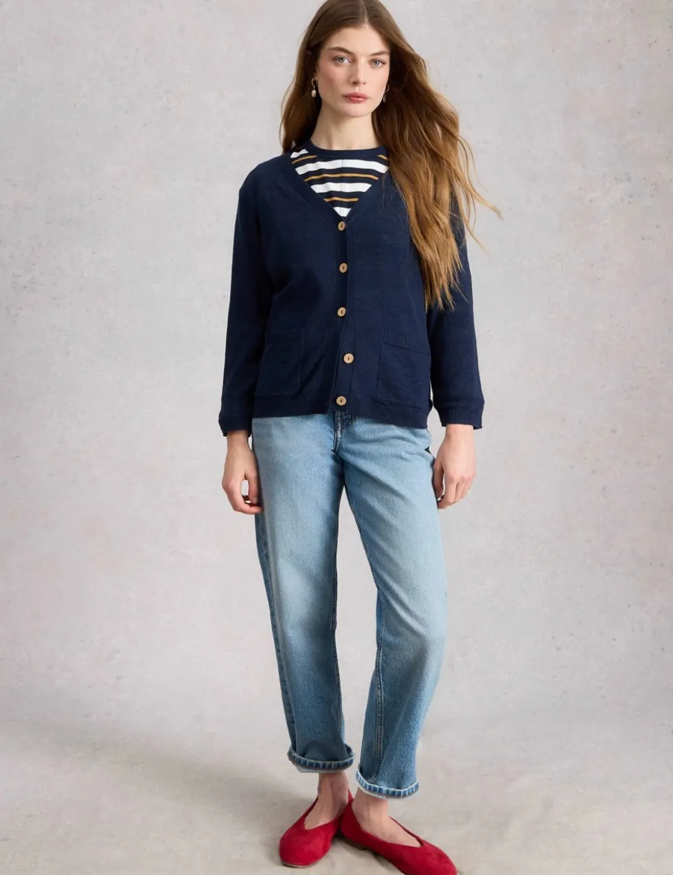 Cotton Rich V-Neck Button Front Cardigan