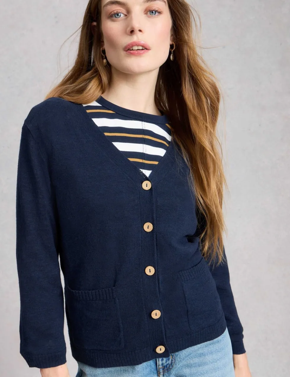 Cotton Rich V-Neck Button Front Cardigan
