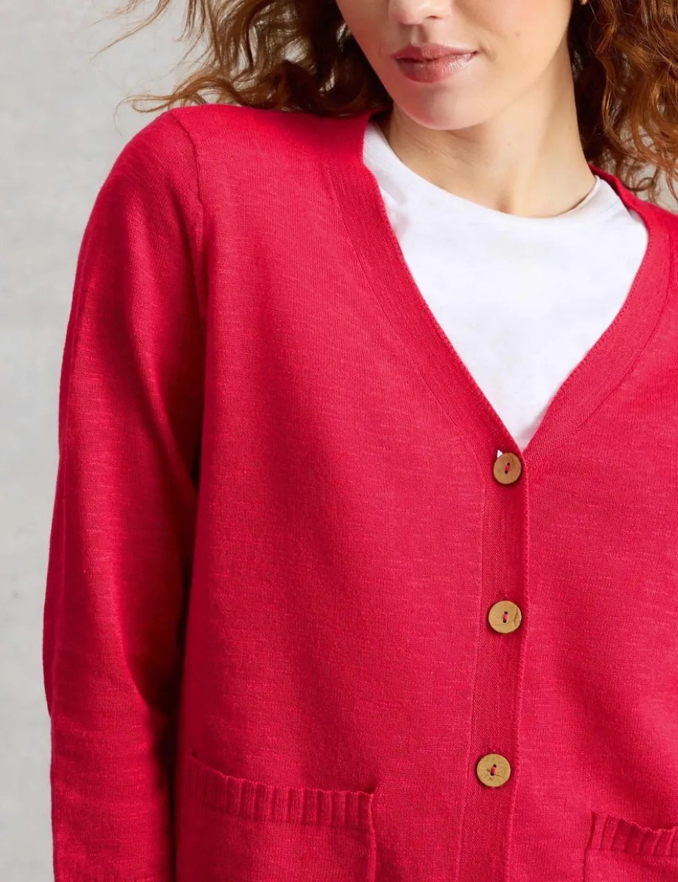 Cotton Rich V-Neck Cardigan with Linen