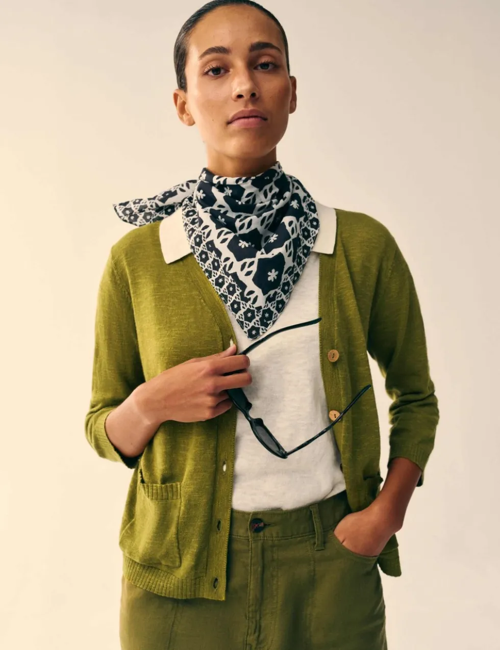 Cotton Rich V-Neck Cardigan with Linen