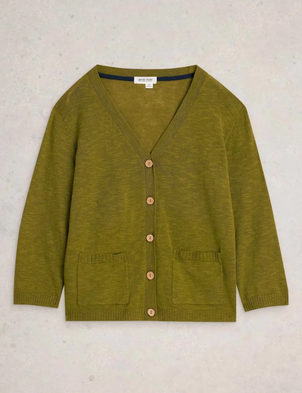Cotton Rich V-Neck Cardigan with Linen