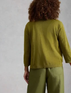 Cotton Rich V-Neck Cardigan with Linen