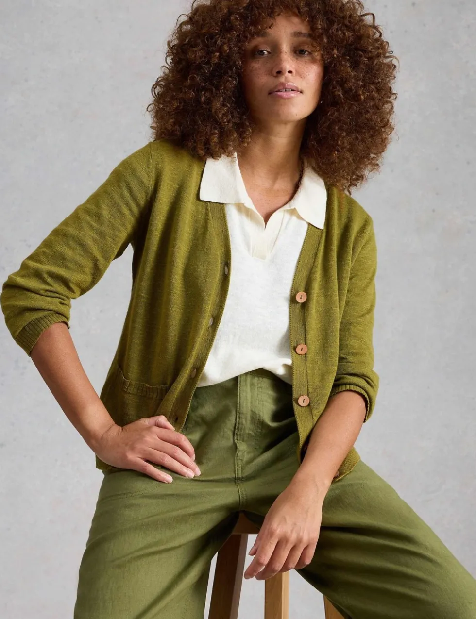 Cotton Rich V-Neck Cardigan with Linen