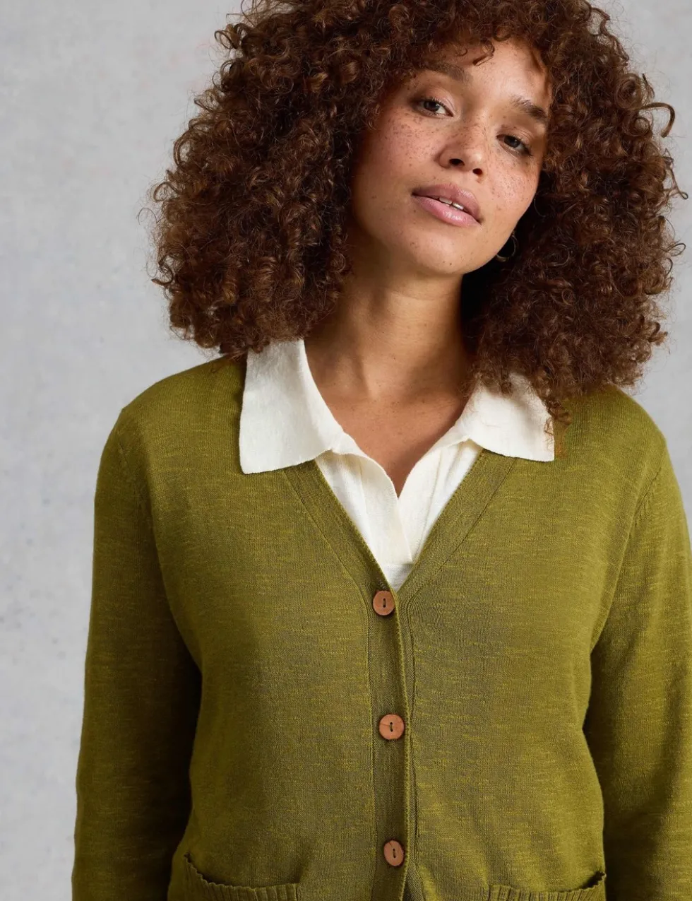 Cotton Rich V-Neck Cardigan with Linen