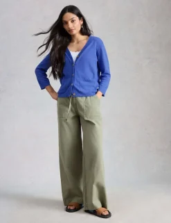Cotton Rich V-Neck Cardigan with Linen
