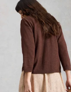 Cotton Rich V-Neck Cardigan with Linen