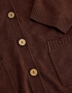Cotton Rich V-Neck Cardigan with Linen