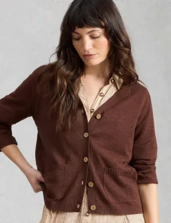 Cotton Rich V-Neck Cardigan with Linen
