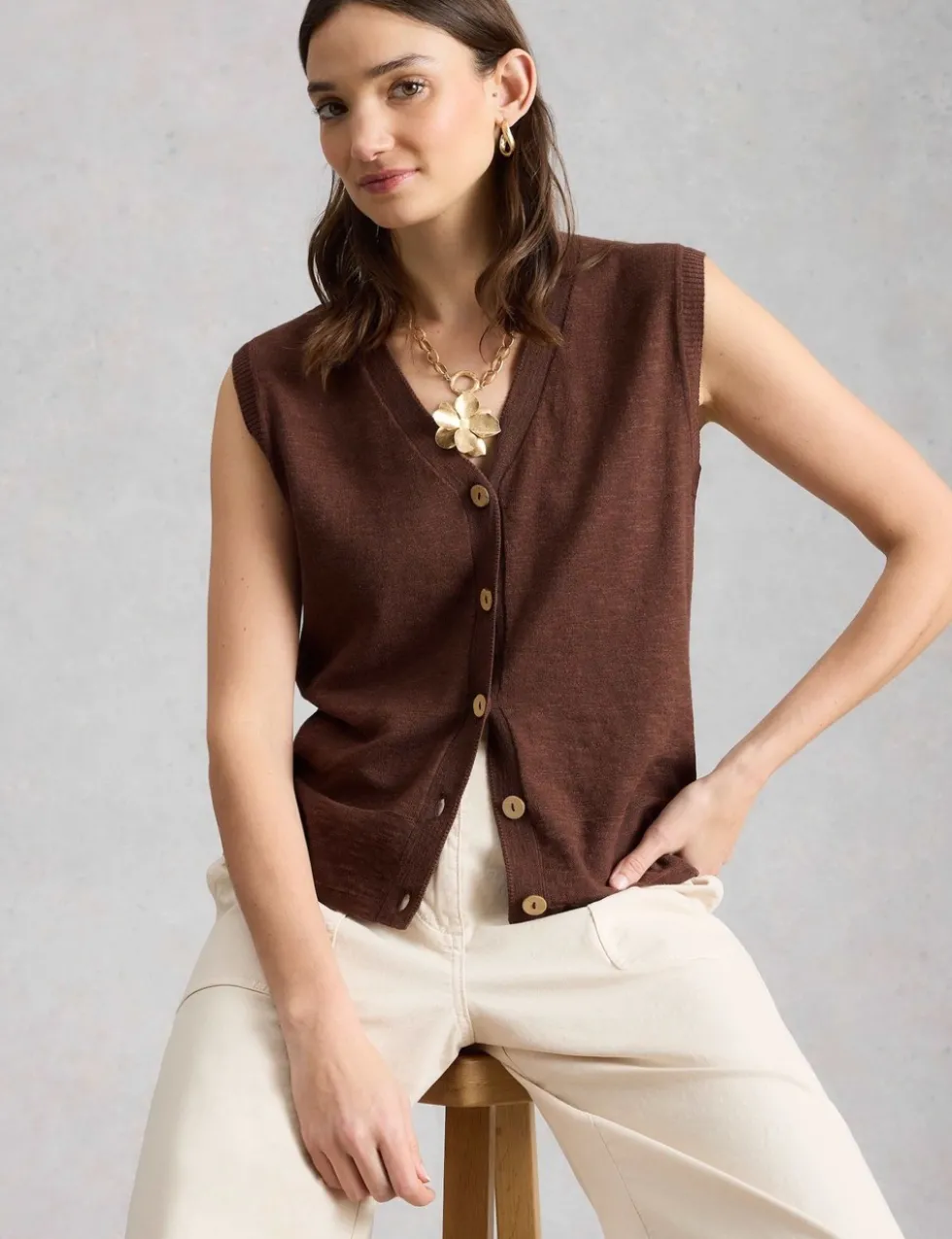 Cotton Rich V-Neck Knitted Vest