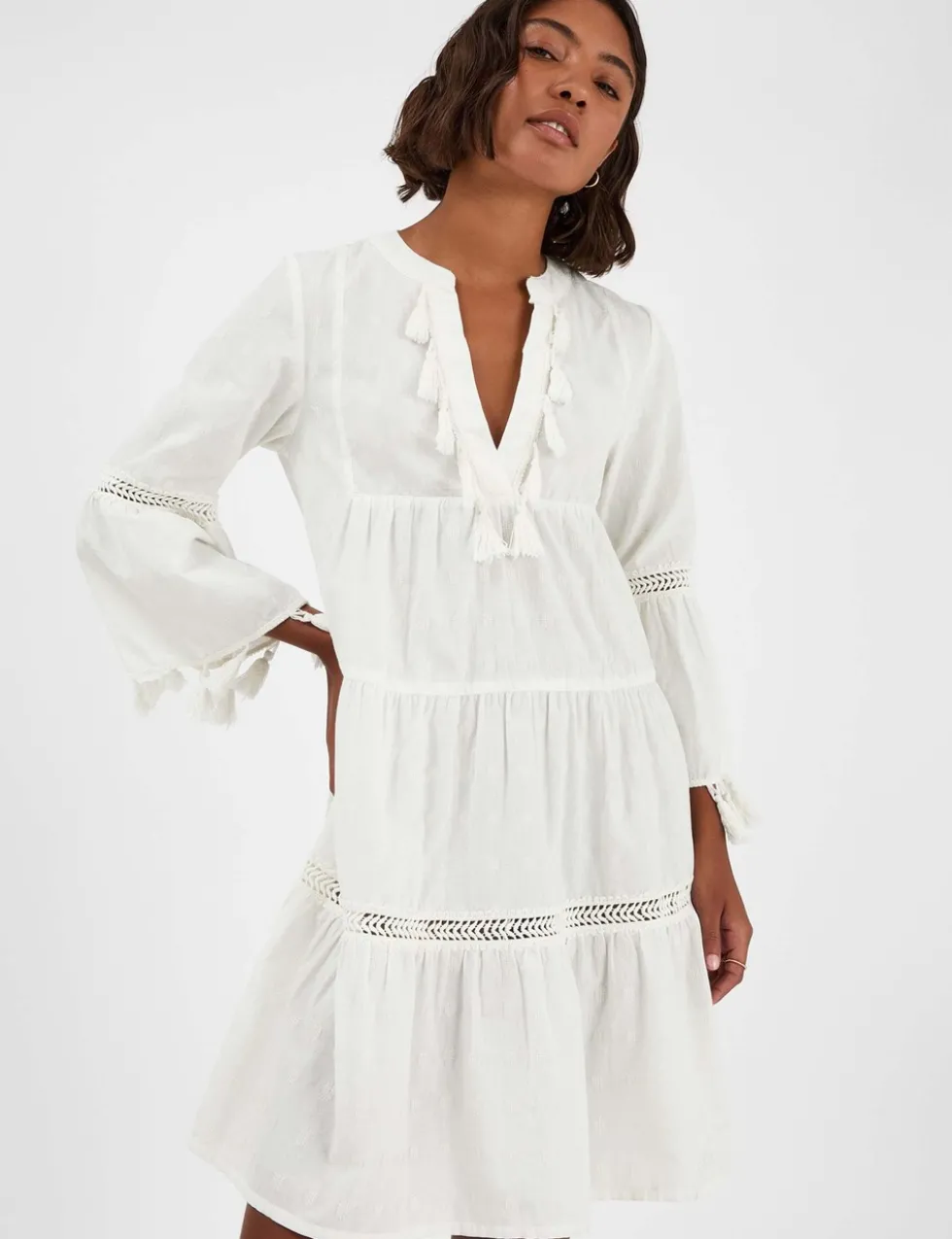 Cotton Rich V-Neck Mini Beach Dress