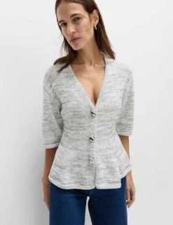 Cotton Rich V-Neck Peplum Slim Fit Cardigan