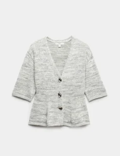Cotton Rich V-Neck Peplum Slim Fit Cardigan