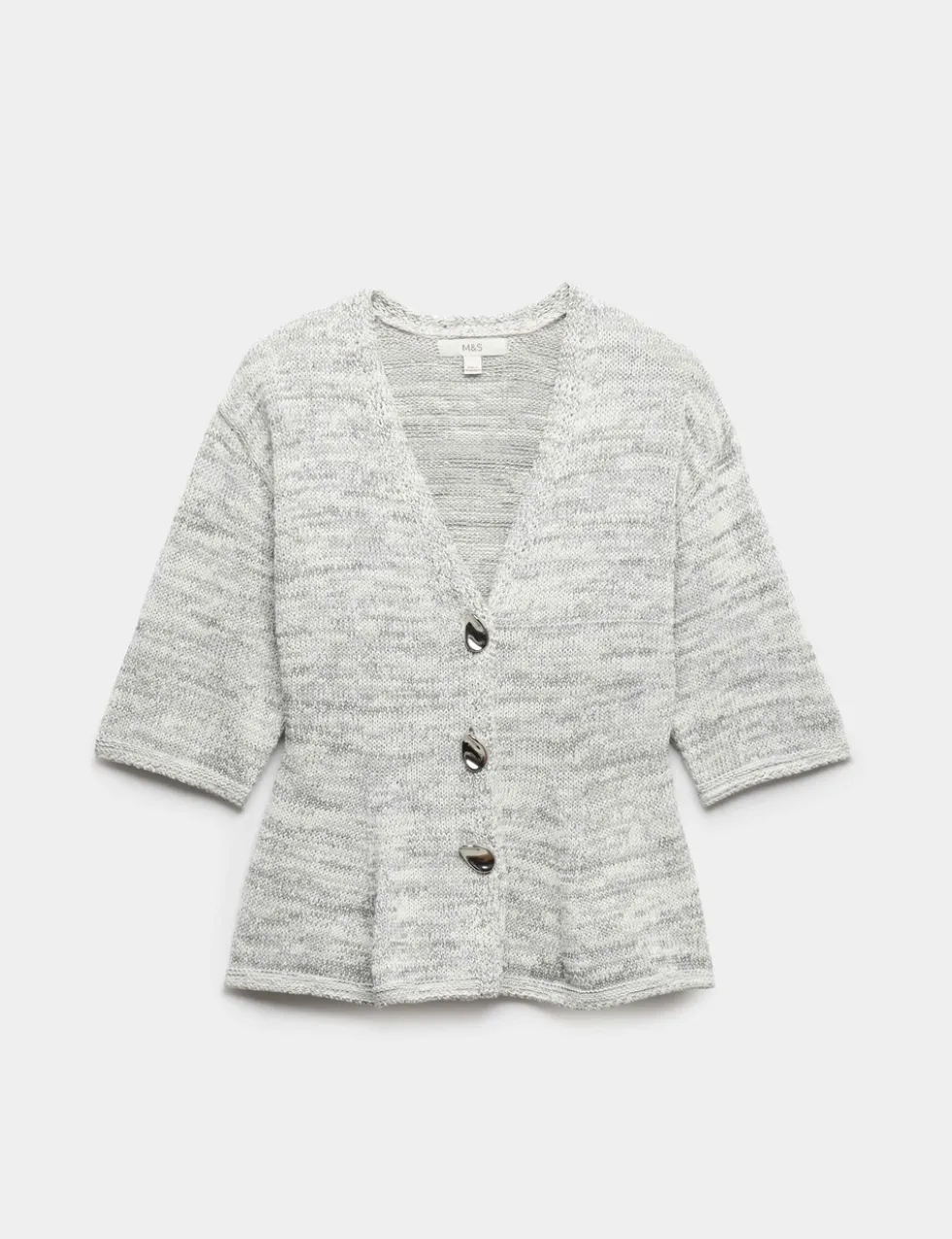 Cotton Rich V-Neck Peplum Slim Fit Cardigan