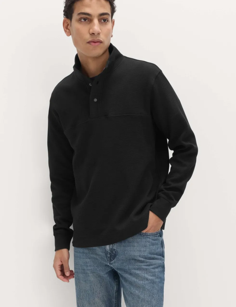 Cotton Rich Waffle Funnel Neck Sweatshirt