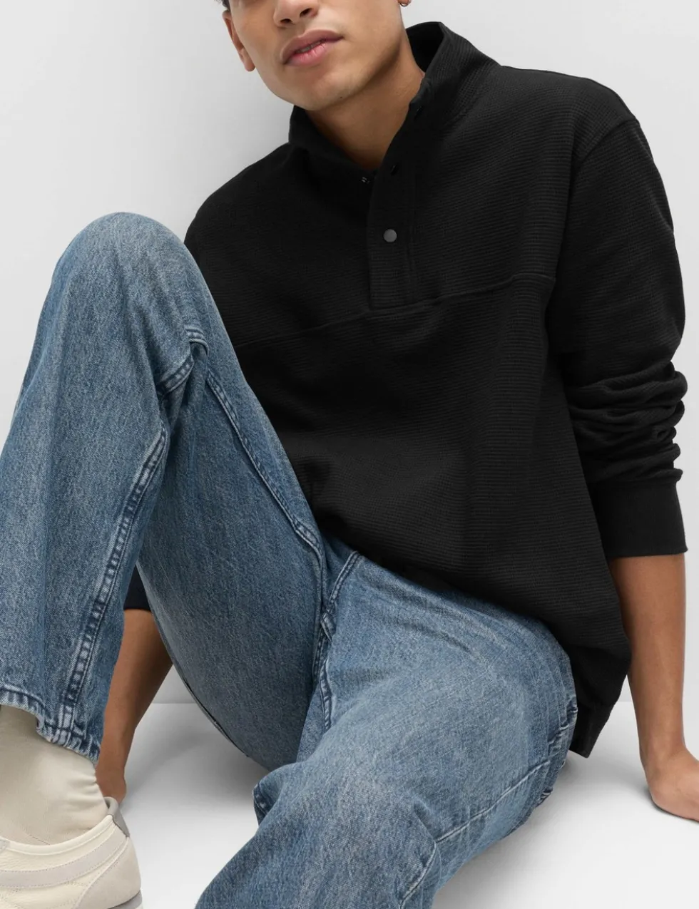 Cotton Rich Waffle Funnel Neck Sweatshirt