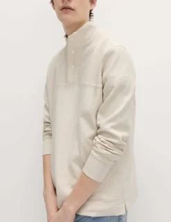 Cotton Rich Waffle Funnel Neck Sweatshirt