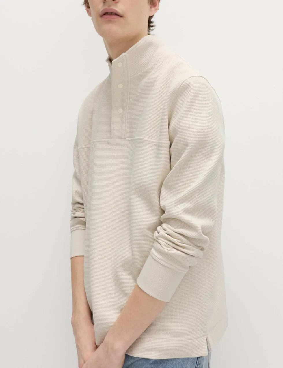 Cotton Rich Waffle Funnel Neck Sweatshirt