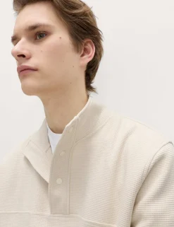 Cotton Rich Waffle Funnel Neck Sweatshirt