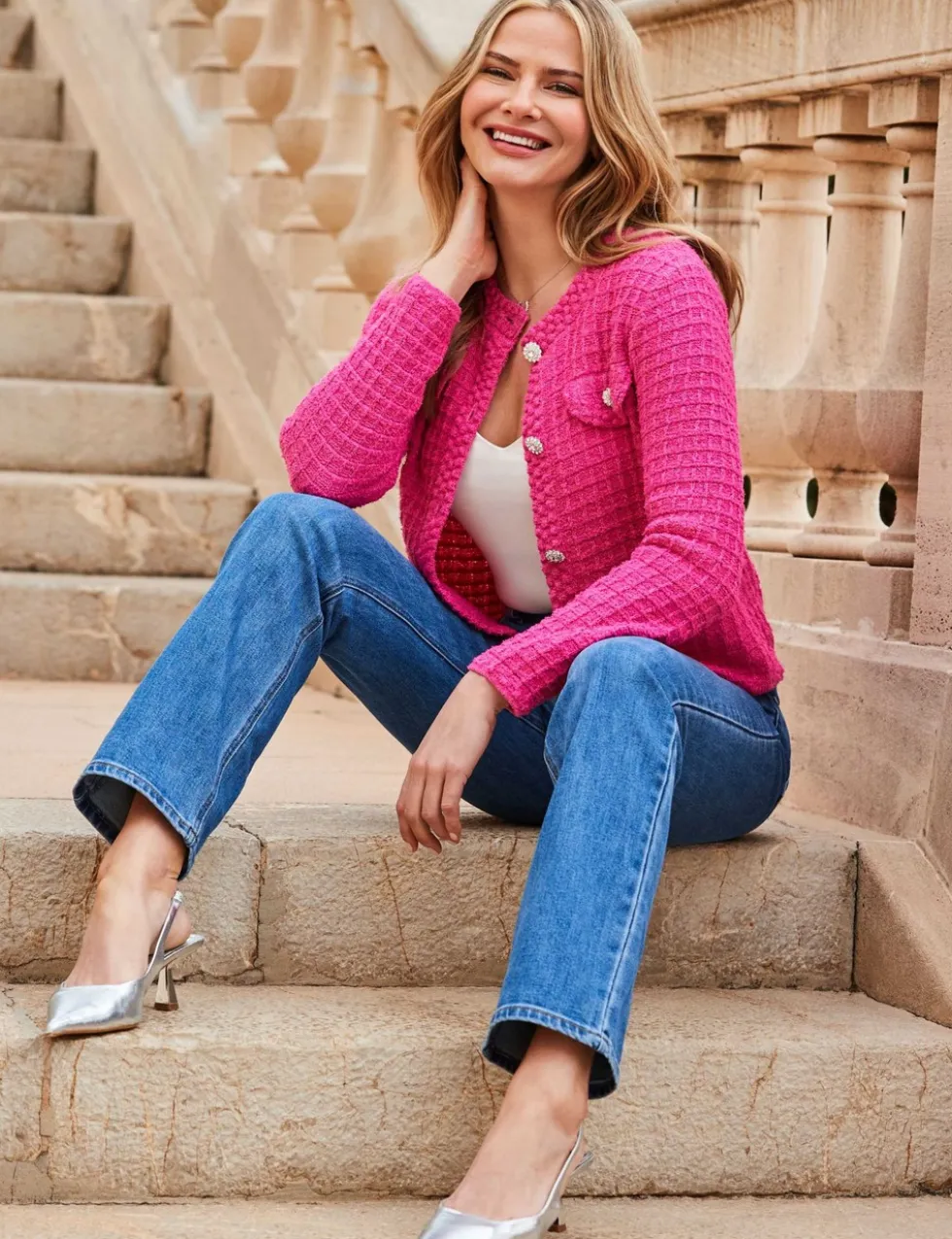 Cotton Rich Waffle Knit Sparkly Cardigan
