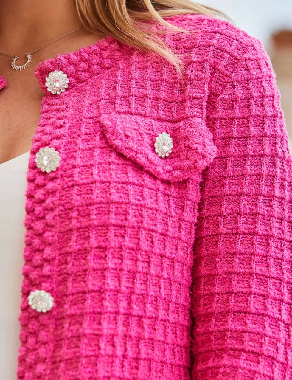 Cotton Rich Waffle Knit Sparkly Cardigan